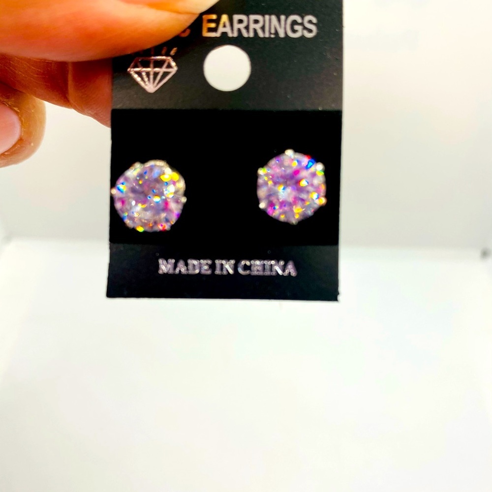 Earrings CZ studs pierced set in silver tone! - Picture 3 of 11